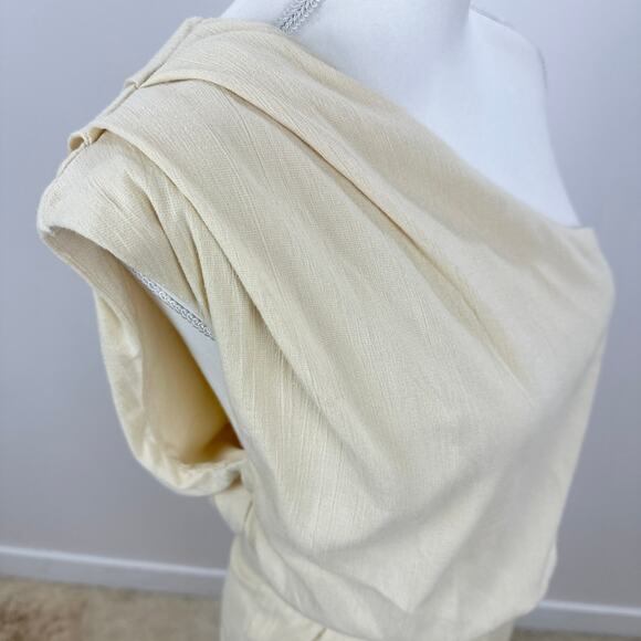 Free People Avery One Shoulder Jumpsuit Wide Leg Pockets Cream Ivory US 4 NWT - Picture 13 of 16